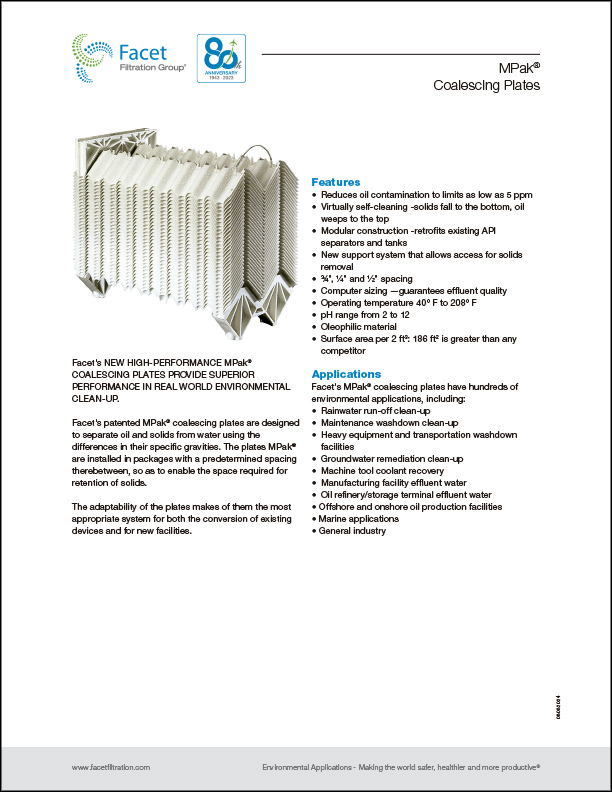 MPAK COALESCING PLATES DATASHEET