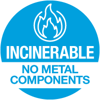 Fire icon representing incinerable, metal-free aviation fuel filter components for sustainable disposal